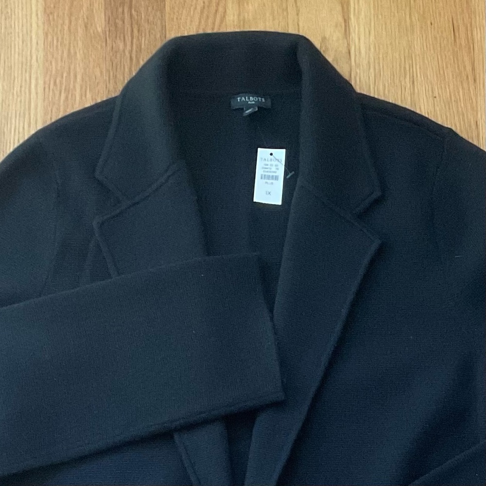 Talbots black sweater blazer ⭐️ classic ⭐️ open front ⭐️ pockets ⭐️ merino